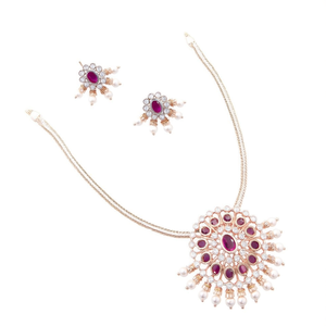 JeweleMarket 10575658PGR Designer American Diamond <b>Necklace</b> <b>Set</b> Pota Stone Austrian Stone <b>Pearl</b> for Bridal Occasions Fine - Product Image 3