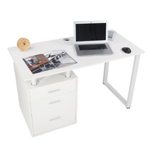 FCH White <b>Computer</b> <b>Desk</b> <b>with</b> Three <b>Drawers</b> Pipe Rack Design - Product Image 6
