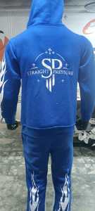 Ensemble de survêtement unisexe bleu 100 % coton, coupe droite, style streetwear, 2-en-1, sweat à capuche et pantalon long, séchage rapide, léger - Product Image 2
