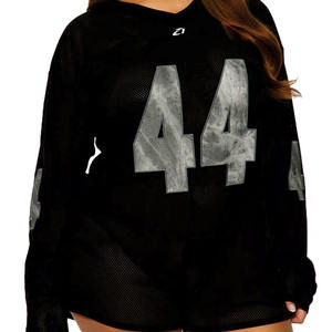 Camiseta Deportiva de Fútbol Americano para Mujer, Negra, de Malla, Talla Grande, Manga Larga, con Gráfico 44, Transpirable, Personalizable con Logotipo OEM - Product Image 5