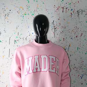 MADER PINK <b>Mock</b> <b>Neck</b> Sweatshirt 100% WHITE Applique Embroidery wide <b>neck</b> Sweatshirt Finer Threads - Product Image 5