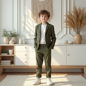 Custom Boys Olive Green 2 Piece Suit Formal Wedding <b>Ring</b> Bearer Party Blazer Pants Set - Product Image 3