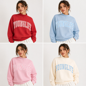 Sudadera de Cuello Alto Younglife Roja, Estilo Oversize, Informal, de Punto, con Estampado de Letras en la Parte Delantera, Unisex, Estilo Otoñal - Product Image 4