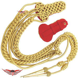 Aiguillette torsadée avec écusson doré en Mylar sur fond rouge et pointe dorée métallique - Product Image 2