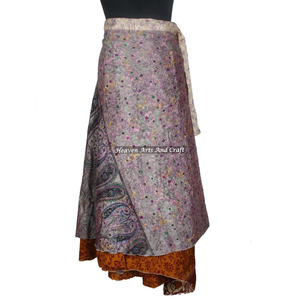 Faldas Cruzadas de Talla Grande con 2 Capas de Seda Sari Vintage de la India, para Fiestas, Seda Sari Reciclada Reversible India - Product Image 5