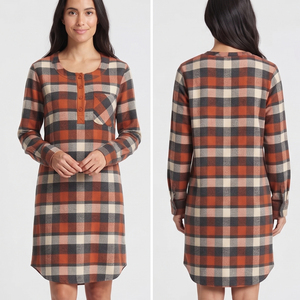 Robe longue en flanelle à carreaux pour femme, chemise longue boutonnée en flanelle à manches longues, 100 % coton - Product Image 2