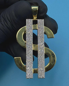 จี้รูปสัญลักษณ์ดอลลาร์ประดับเพชรโมอิสซาไนต์ VVS สไตล์ฮิปฮอปสำหรับผู้ชาย แร็ปเปอร์ จี้แบบ Bust Down เงินแท้ 925 ชุบทอง - Product Image 1