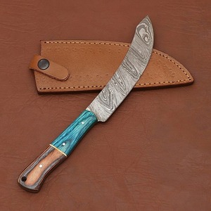 Cuchillo de filetear de acero de Damasco personalizado de grado industrial con mango de madera y funda de cuero, hoja dentada de punta caída de 11 pulgadas - Product Image 5
