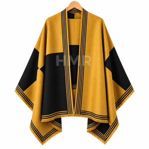 HMR Sorority Sisterhood Color Block <b>Poncho</b> With Batwing Sleeves Long Casual 100% Acrylic Anti-Pilling Autumn Wear - Product Image 5