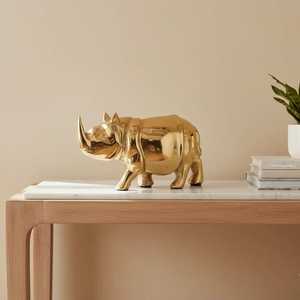 Sculpture de rhinocéros plaquée or, décoration artistique contemporaine pour table, figurine sur le thème des animaux, décoration de salon, 1 pièce - Product Image 3