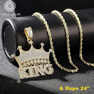 Charm_Jewells <b>King</b> <b>Crown</b> Moissanite Pendant 925 Silver 22k Gold Plated Micro Pave Hiphop Men's Necklace IGI Certified 22" Tennis - Product Image 5