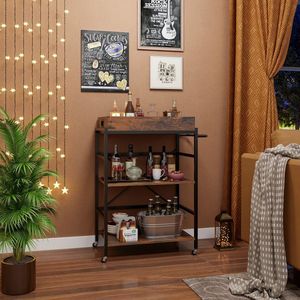 Carrello Bar Industriale a 3 Ripiani con Vassoi Rimovibili per Servire Bevande in Cucina - Product Image 3