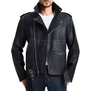 Veste de moto réversible en cuir PU noir pour homme, imperméable, fermeture éclair, col à capuche, doublure en coton - Product Image 3