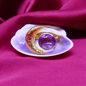 Bague pour femme en argent sterling 925 plaqué or avec améthyste et pierre de lune, idéale pour les mariages - Product Image 5