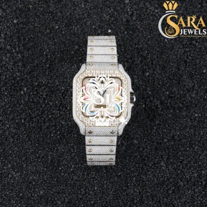 Reloj de pulsera de diamantes cultivados en laboratorio con esfera dorada Iced Out de calidad superior con esfera de fecha disponible para suministro de World Wide Web - Product Image 1