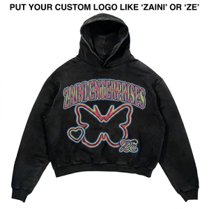 Sudadera con Capucha Negra de Felpa de Algodón y Poliéster de Primera Calidad para Hombre, 420 GSM, Impresión Gráfica Personalizada por Transferencia Térmica DTF, OEM, ODM, Marca Privada - Product Image 4