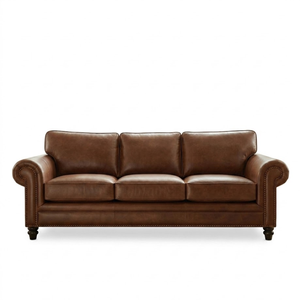 Classic Genuine Leather 3 Seater Sofa Bed with Rolled Arms Nailhead Trim Luxury Living Room Sofa <b>for</b> Home Hotel Warehouse Villa - Product Image 2