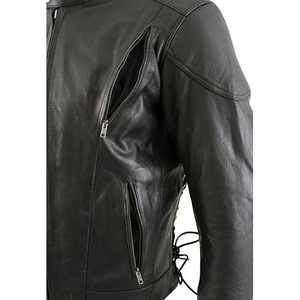 SAMROZ SPORTS Leather Men's <b>Racer</b> Style Collarless Premium Leather Motorcycle Biker Riders <b>Jackets</b> - Product Image 5