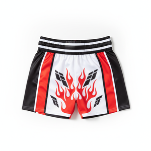 Shorts d'arts martiaux avec imprimé flamme, séchage rapide, coupe classique, unisexe adulte, design imprimé par sublimation - Product Image 1