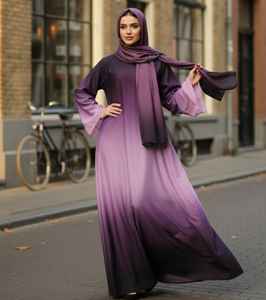Abaya Morada Estampada, Burkha de Poliéster, Fabricante de Ropa Islámica, Abaya de Color Morado en Tela Satén, Abaya Cerrada de Dubái - Product Image 4