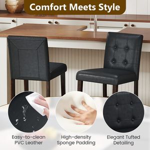 Set of 2 PVC Dining <b>Leather</b> Bar <b>Stools</b> with Solid Wood Legs - Product Image 4