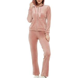 Hot Selling Custom <b>Velour</b> <b>Tracksuit</b> for Women Cotton <b>Plus</b> <b>Size</b> Zip-up Hoodie and Jogger Set Solid Pattern 2 Piece Set - Product Image 5