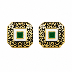Handmade Art Deco Square Cufflinks with <b>Black</b> White Enamel Gold Plated Brass for <b>Men</b>-Formal Wedding Party - Product Image 2