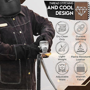 Unisex High Quality Heavy Duty Welding <b>Jacket</b> Cowhide Split Leather Reflective Safety Features Flame Resistant Heat Unisex FR - Product Image 3