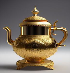 Théière en cristal et or avec détails facettés brillants et poignée courbée. Design royal disponible à prix de gros. - Product Image 3