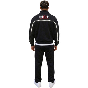 Ensembles de survêtements en molleton épais à rayures réfléchissantes, avec sweat à capuche et pantalon de jogging à manches raglan et fermeture éclair intégrale, style streetwear urbain, vente en gros - Product Image 3