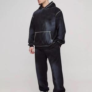 ชุดเซ็ตเสื้อฮู้ดและกางเกงวอร์มผ้าฟลีซย้อมสีสไตล์วินเทจ MANGOES FASHION สำหรับทุกเพศ สีพื้น ทรงหลวม สวมใส่สบาย แขนยาว - Product Image 5