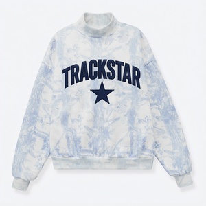 Sweat-shirt oversize bleu et blanc tie-dye à col montant pour femme, avec imprimé graphique étoile Trackstar, esthétique streetwear confortable - Product Image 1