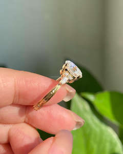 Bague de mariage/fiançailles en or jaune et blanc 14 carats de style vintage, diamant taillé, unisexe, bagues fines pour les anniversaires et les fêtes, certifiées IGI/GIA - Product Image 3