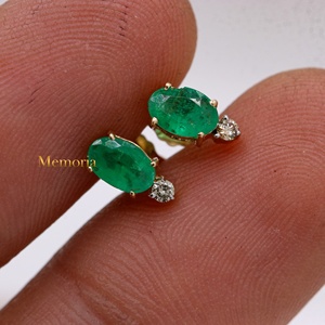 ต่างหูเพชรรูปไข่ธรรมชาติ 14K สีเหลืองทองทำด้วยมือเครื่องประดับอัญมณีสำหรับผู้หญิงงานแต่งงานของขวัญหมั้น - Product Image 4