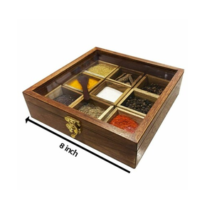 Caja de especias antigua de madera con 4 compartimentos, tapa acrílica a prueba de fugas, apta para lavavajillas, caja de especias de madera para cocinar. - Product Image 1