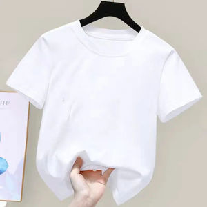 Camiseta de 180 g/m², 100 % algodón, para niños y niñas, nueva camiseta de verano 2024, camiseta de manga corta para mujer, estilo lindo, color blanco sólido. - Product Image 4