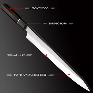Couteau de chef artisanal de style japonais LEGACY BLADES en acier à haute teneur en carbone, ambidextre, finition polie, manche en bois, compatible lave-vaisselle - Product Image 3