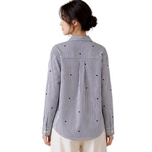 เสื้อเชิ้ตผู้หญิงลายทางขาวดำ แขนยาว ผ้าฝ้าย ปักลายหัวใจ ทรงหลวม สไตล์ลำลอง แฟชั่น เสื้อโอเวอร์ไซส์ - Product Image 2