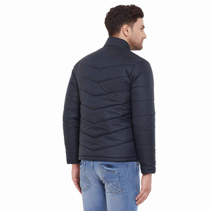 Men's Dark Blue Puffer Jacket Stand Collar <b>Covered</b> <b>Button</b> Closure Windproof Casual Regular Fit Polyester Wadding Patchwork - Product Image 5