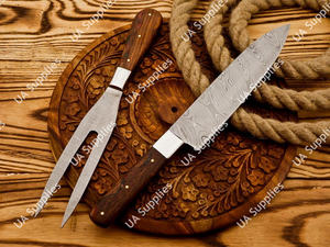 Couteau à découper et à trancher le brisket pour barbecue, ultra-affûté, professionnel, en acier Damas, avec fourchette, personnalisable OEM/ODM - Product Image 4