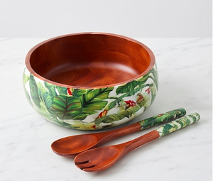 Custom Printed Classic Mango Acacia Wood Salad <b>Bowls</b> Food Safe Enamel Coated Kitchen Items Disposable Spoons - Product Image 1