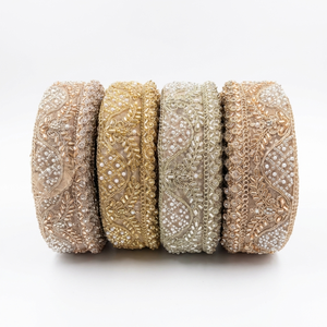 Luxury Multi Color Pearl Embroidered Lace Trim 3D Floral Beaded Ribbon for Wedding Dress DIY Craft Garment Accessory Wholesale - Product Image 1