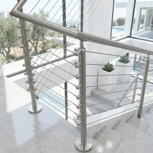 Barandilla Moderna de Acero Inoxidable para Escaleras con Cables Horizontales, Postes Pulidos y Pasamanos para Diseño de Seguridad en Escaleras Interiores - Product Image 5