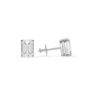 Boucles d'oreilles clous en or rose avec diamants taille émeraude pour femme, classiques, à porter au quotidien, couleur G, bijoux en diamants de laboratoire - Product Image 3