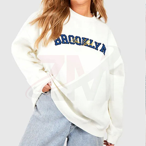 Sudadera de Cuello Redondo para Mujer, Bordado con la Letra Brooklyn, 100% Algodón Tejido, Estilo Casual Urbano Otoñal - Product Image 1
