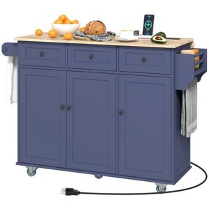 Isola da Cucina Blu e Carrello con Mobile Porta Stoviglie per le Tue Esigenze di Stoccaggio in Cucina - Product Image 5