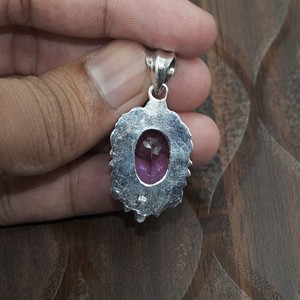 Natural Amethyst 925 Sterling Silver Handmade Vintage Oval Pendant <b>Necklace</b> Boho <b>Statement</b> Jewelry Gift For Women - Product Image 6