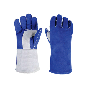 Holy Signs International HSI-0018 Leather Welding <b>Gloves</b> Cotton Lined Straight Thumb Molten Metal Splash Resistant TIG Use Blue - Product Image 6
