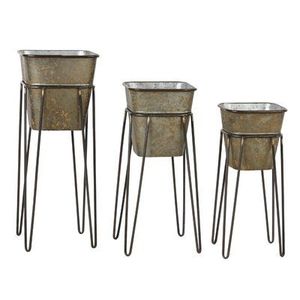 <b>Large</b> Metal Planter <b>Pot</b> With Stand Decorative Iron Flower <b>Pot</b> For Indoor Outdoor Garden Balcony Patio And Home Use - Product Image 2