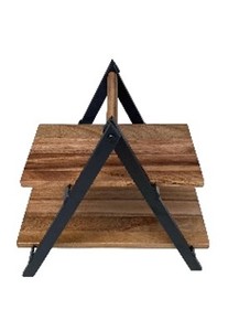 Soporte para Pastel de Madera Ecológico, Redondo, Hecho a Mano con Marco de Metal Negro, Exhibidor de 2 Niveles, Solo Limpieza a Mano - Product Image 1